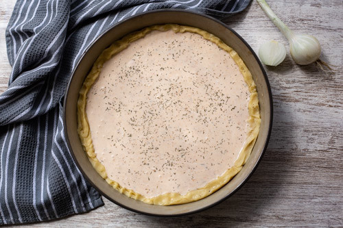 Pampered Chef Lachsquiche vor dem Backen