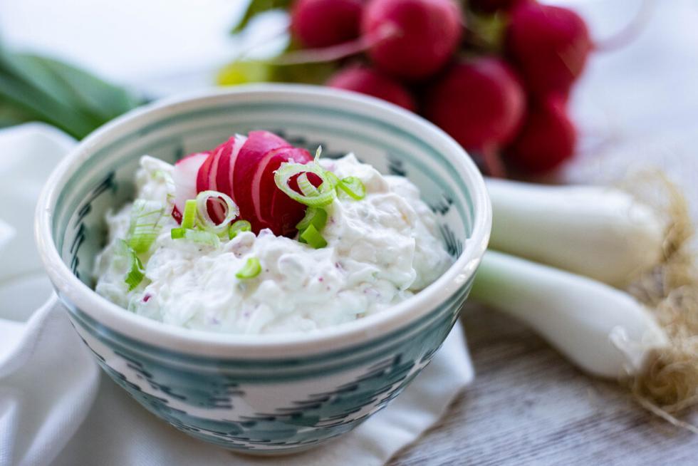 Brotaufstrich mit Radieschen und Frühlingszwiebeln im Thermomix